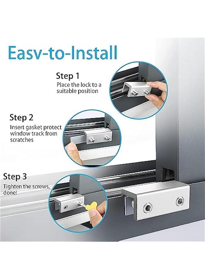 HOOKOR Window Locks,Sliding Window Locks with Key for Vertical & Horizontal Sliding Windows Doors,Adjustable Security Window Lock for Patio Bedroom Home and Office (Silver, 4Set - Double Holes)  - Image 4