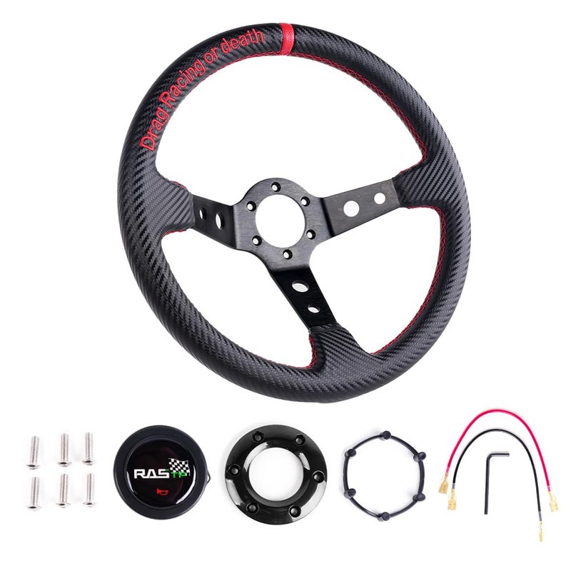 RASTP Deep Dish Carbon Fiber Racing Wheel, 345mm 6-Bolt Universal Steering Wheel - Image 3