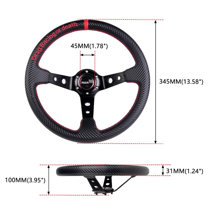 RASTP Deep Dish Carbon Fiber Racing Wheel, 345mm 6-Bolt Universal Steering Wheel - Image 5