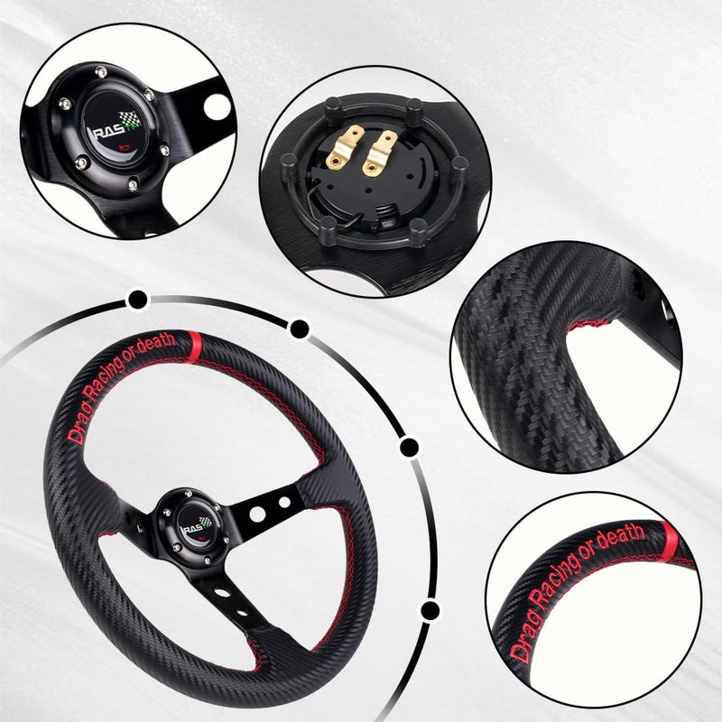 RASTP Deep Dish Carbon Fiber Racing Wheel, 345mm 6-Bolt Universal Steering Wheel - Image 2