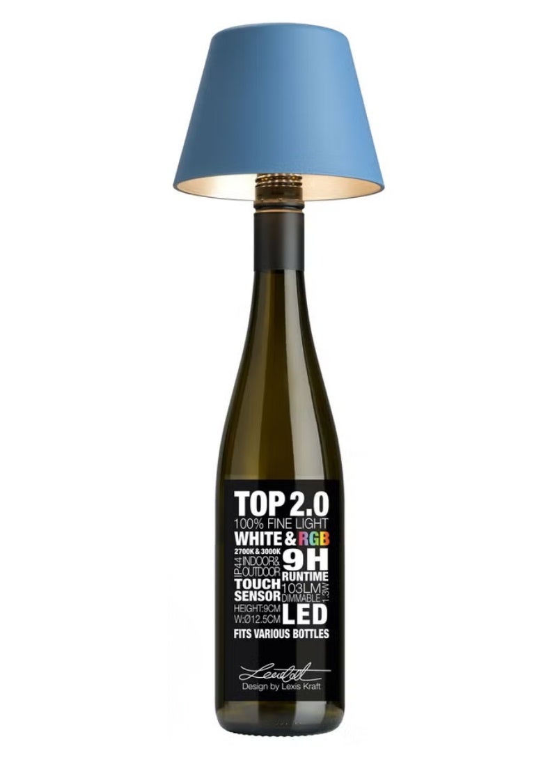 Sompex مصباح طاولة الزجاجة Sompex Top 2.0 بتشطيب مطفي | مصباح LED أنيق قابل لإعادة الشحن | تصميم عصري، لاسلكي ومحمول | مثالي للاستخدام الداخلي والخارجي | إعدادات إضاءة قابلة للتعديل | 12.5x11 سم - أزرق - Image 4