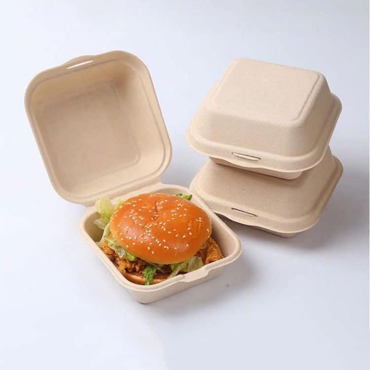 Adaamya® 25 Pcs Bio Degradable Bagasse Compostable Takeaway Disposable Food Burger Box - Light Brown (25) - Image 1