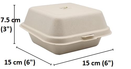 Adaamya® 25 Pcs Bio Degradable Bagasse Compostable Takeaway Disposable Food Burger Box - Light Brown (25) - Image 2