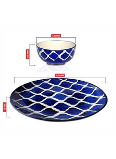 Pure Source India Pure Source India Handmade Royal Blue Dinner Set of 3 Pieces Ceramic Including Dinner Plate (10 inch) with Serving Bowl (4inch) (1 Piece Plate & 2 Piece Bowl, Microwave & Dishwasher Safe)  - Image 3