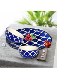 Pure Source India Pure Source India Handmade Royal Blue Dinner Set of 3 Pieces Ceramic Including Dinner Plate (10 inch) with Serving Bowl (4inch) (1 Piece Plate & 2 Piece Bowl, Microwave & Dishwasher Safe)  - Image 5