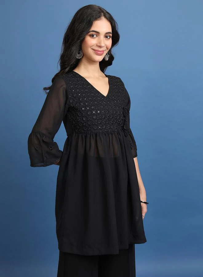 Ketch Floral Embroidered Sequin Detail A-Line Kurti by Styli