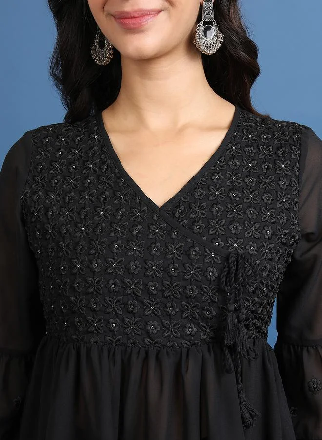 Ketch Floral Embroidered Sequin Detail A-Line Kurti by Styli