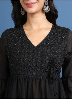 Ketch Floral Embroidered Sequin Detail A-Line Kurti by Styli  - Image 5