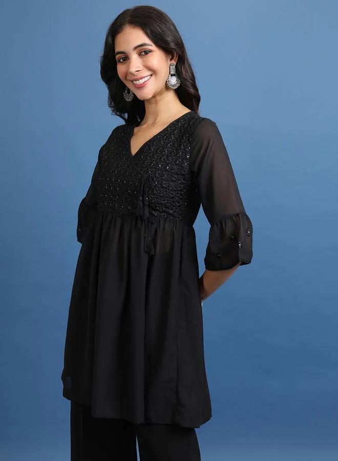 Ketch Floral Embroidered Sequin Detail A-Line Kurti by Styli