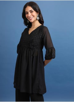 Ketch Floral Embroidered Sequin Detail A-Line Kurti by Styli  - Image 3