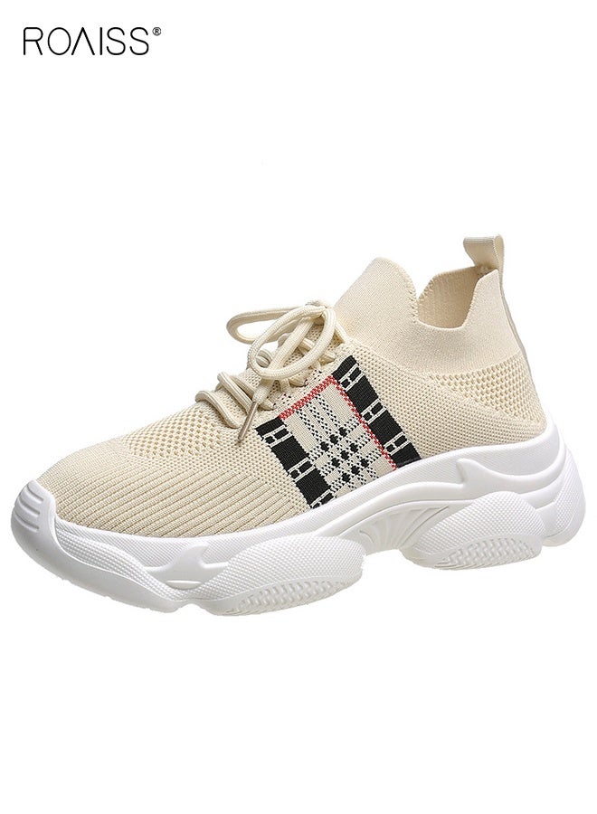 رويس أحذية أنيقة سميكة للنساء، أحذية رياضية منخفضة الرقبة للسيدات، أحذية رياضية خفيفة الوزن ومسامية مع جزء علوي شبكي ونعل سميك مانع للانزلاق، مناسبة للارتداء اليومي والأنشطة الخارجية - Image 3