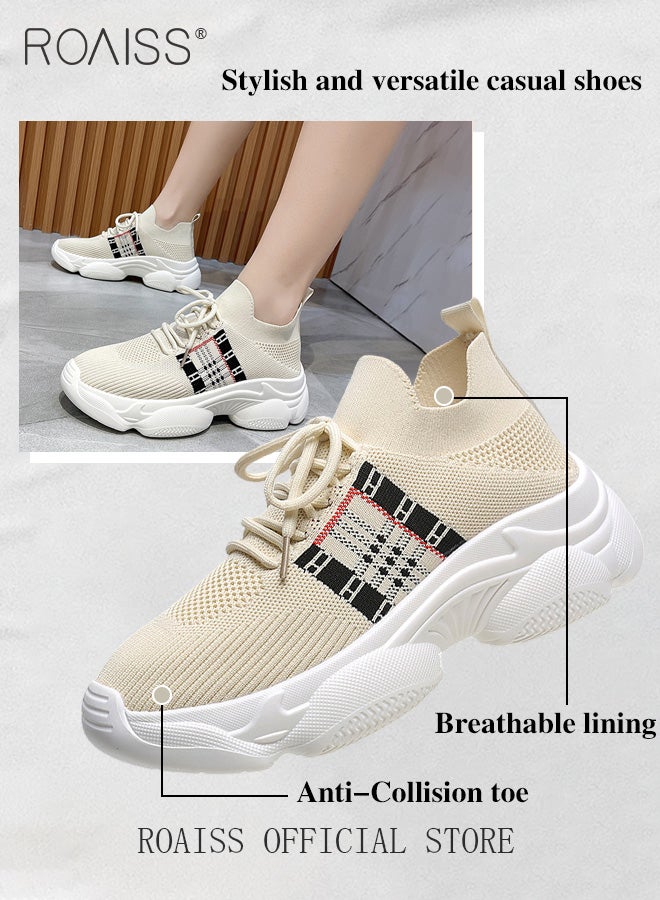 رويس أحذية أنيقة سميكة للنساء، أحذية رياضية منخفضة الرقبة للسيدات، أحذية رياضية خفيفة الوزن ومسامية مع جزء علوي شبكي ونعل سميك مانع للانزلاق، مناسبة للارتداء اليومي والأنشطة الخارجية - Image 4