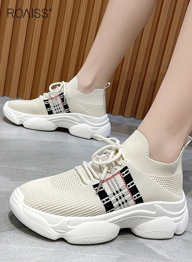 رويس أحذية أنيقة سميكة للنساء، أحذية رياضية منخفضة الرقبة للسيدات، أحذية رياضية خفيفة الوزن ومسامية مع جزء علوي شبكي ونعل سميك مانع للانزلاق، مناسبة للارتداء اليومي والأنشطة الخارجية - Image 1