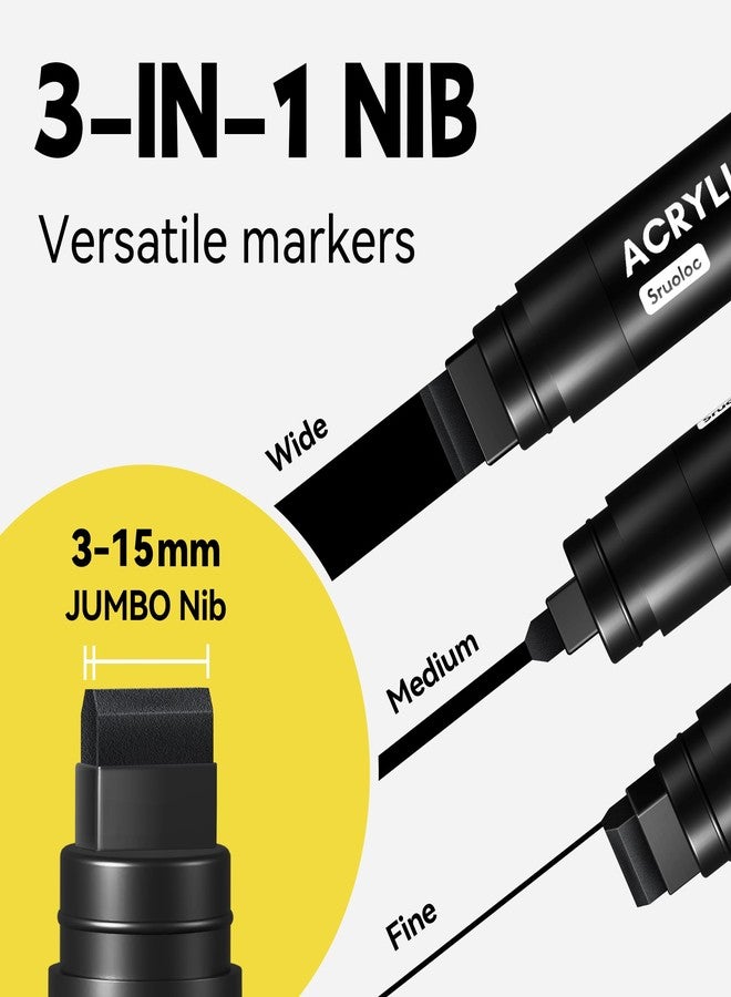 SRUOLOC 3 Jumbo Permanent Markers Black, 15mm Thick Wide Tip, Large Acrylic Paint Markers for Rock Painting, Poster, Graffiti, Stone, Ceramic, Glass, Wood, Canvas - Image 2