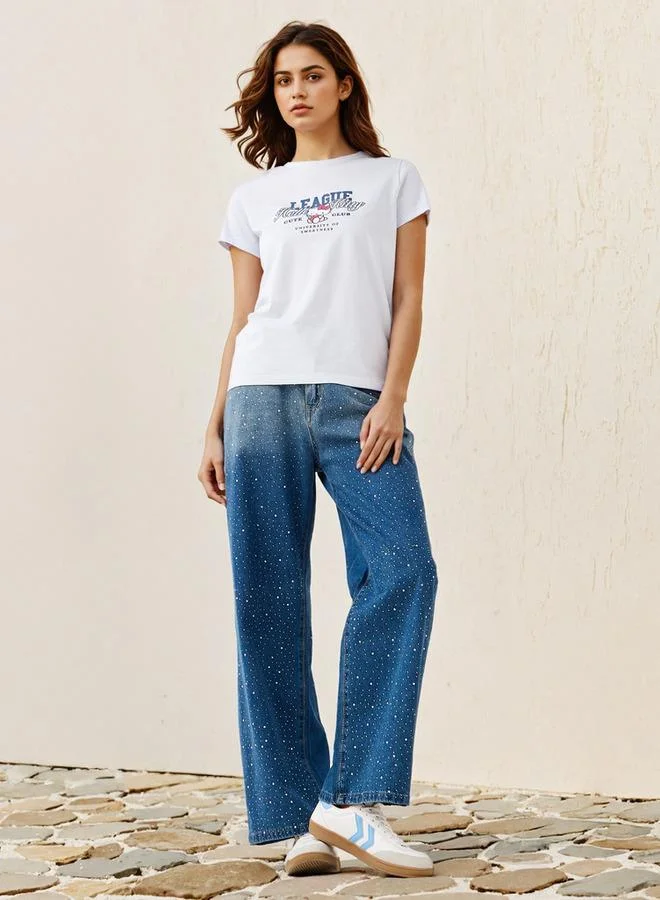 SP Characters Hello Kitty Print Crew Neck T-shirt