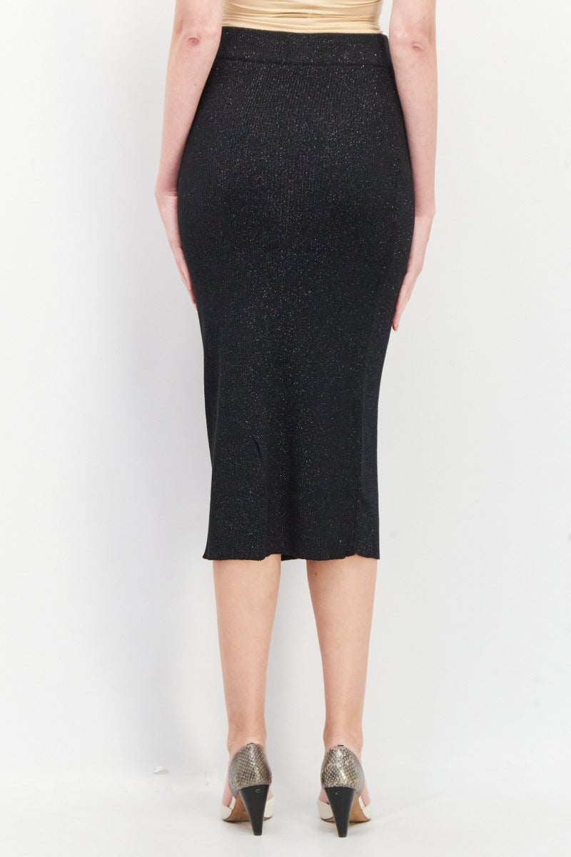 ESPRIT تنورة ميدي محبوكة معدنية للنساء، سوداء - Image 4