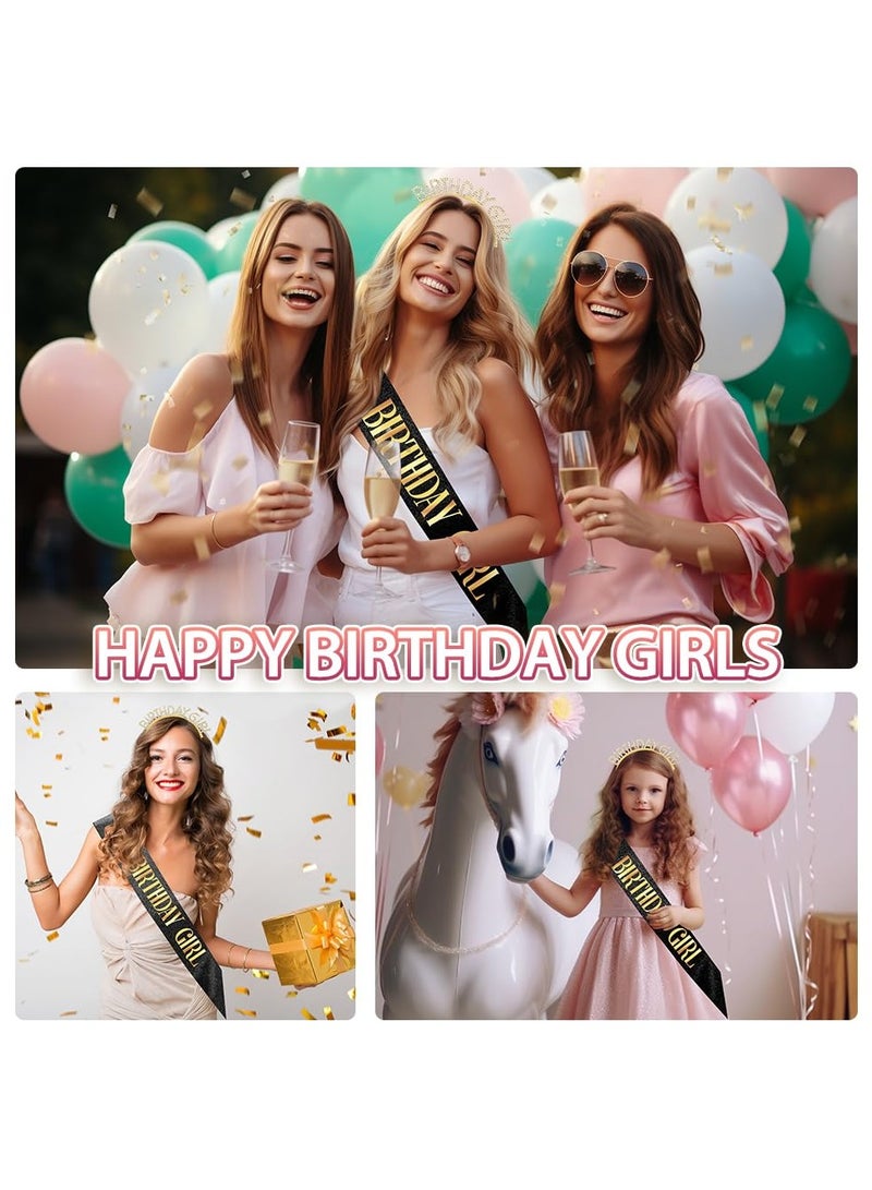 HIHILOOK Birthday Crown Birthday Sash for Women, Birthday Girl Sash, Birthday Girl Crown, Glitter Black Birthday Sash and Crown Rhinestone Headband Set, Happy Birthday Girl Princess Tiara Sash Accessories  - Image 5