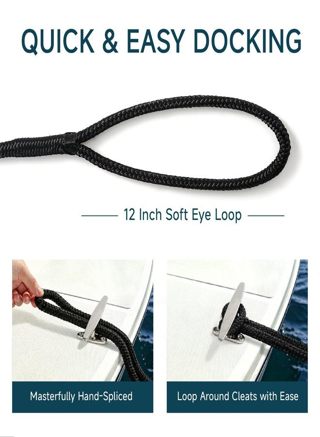 AUTOWN 4 Pack 3/8" x 15' Boat Dock Lines, Premium Marine-Grade Double Braided Nylon Dock Line, High Strength Boat Rope for Docking with 12" Loop, Easy Handling, Black - Image 3