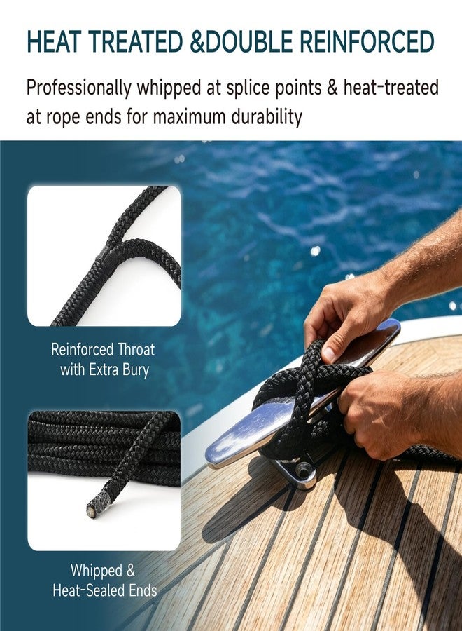 AUTOWN 4 Pack 3/8" x 15' Boat Dock Lines, Premium Marine-Grade Double Braided Nylon Dock Line, High Strength Boat Rope for Docking with 12" Loop, Easy Handling, Black - Image 4