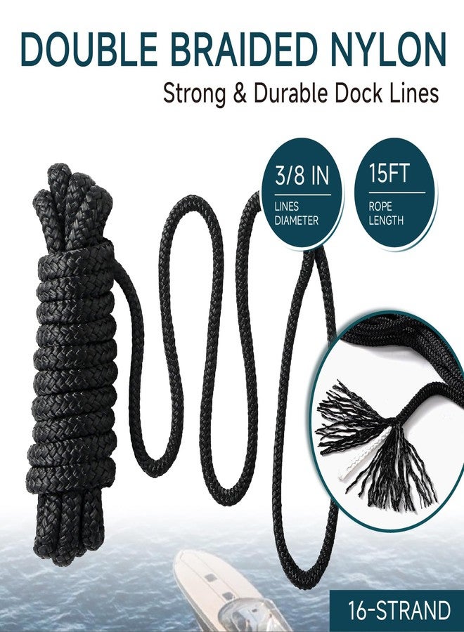 AUTOWN 4 Pack 3/8" x 15' Boat Dock Lines, Premium Marine-Grade Double Braided Nylon Dock Line, High Strength Boat Rope for Docking with 12" Loop, Easy Handling, Black - Image 2