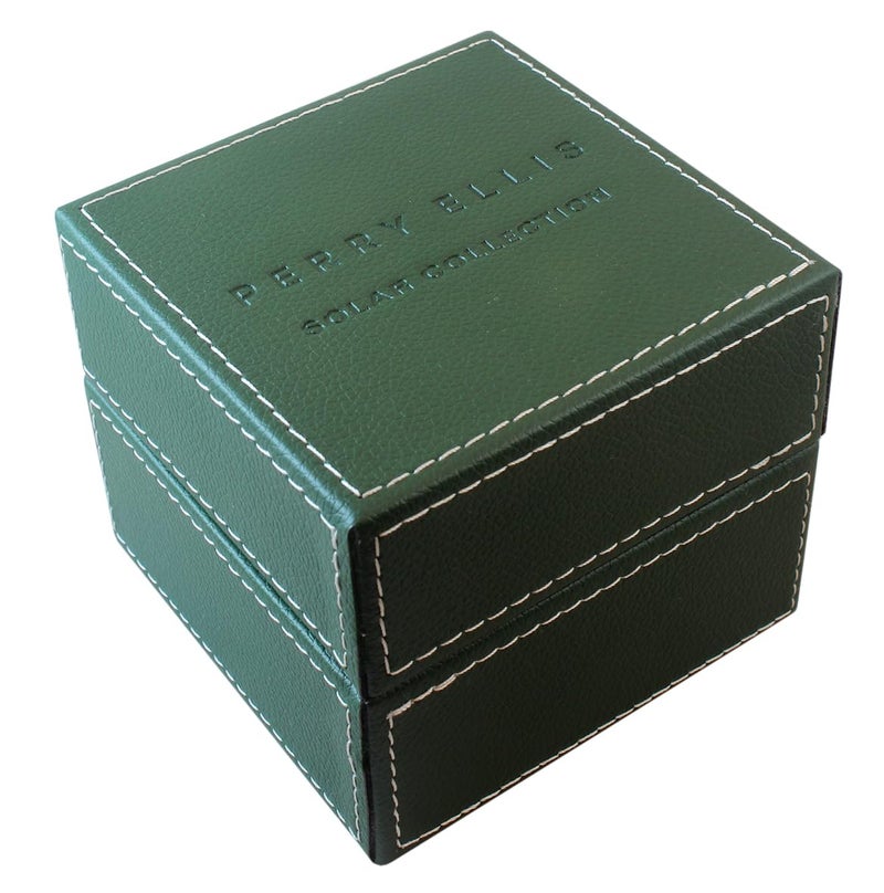 Perry Ellis Solar Powered Mens Watch | Vegan Leather Water-Resistant Analog Wrist Watches for Men | 42mm Case | Aluminum Tachymeter Bezel | Elegant Gift for Man (Navy) - Image 4