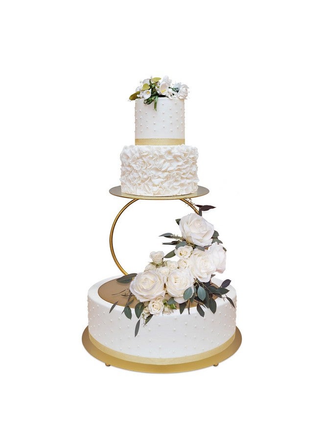 NWK 12inch to 4inch 2 Piece Gold Metal Tired Floating Cake Stand Spacer Round Decorating Display Riser Pastry Holder for Wedding Birthday Anniversary Party for Centerpiece for Dessert Table (12inch) - Image 1