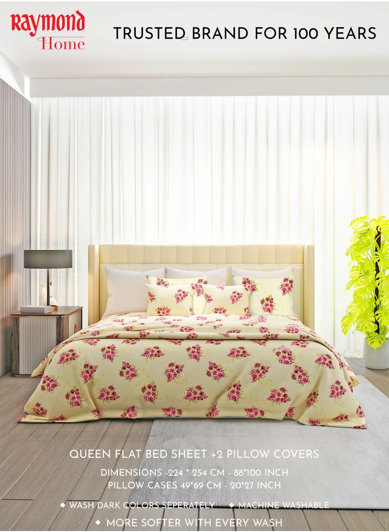 Raymond Raymond Home Queen Flat Sheet Bedsheet 104 Thread Count Luxirious Mercerised 100% Cotton Bedding Printed Pre Shrunk Percale Finish Skin Safe Bed Linen and 2 Pillow Case - Wine (224 * 254 CM)  - Image 2