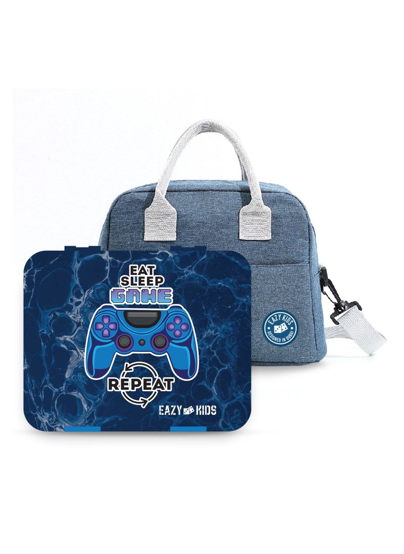 Eazy Kids - Eazy Kids Bento Box wt Insulated Lunch Bag & Cutter Set -Combo - Eat Sleep Game Blue - Image 1