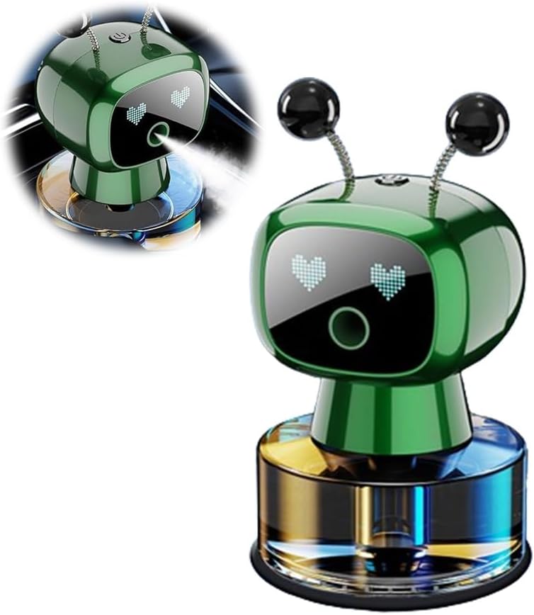 Azonee Smart Robot Car Aroma Diffuser, Car Perfume Essential Oil Diffuser, Aromatherapy Car Perfume with Gardenia Scent, Robot Shape Air Freshener, Green - Image 1