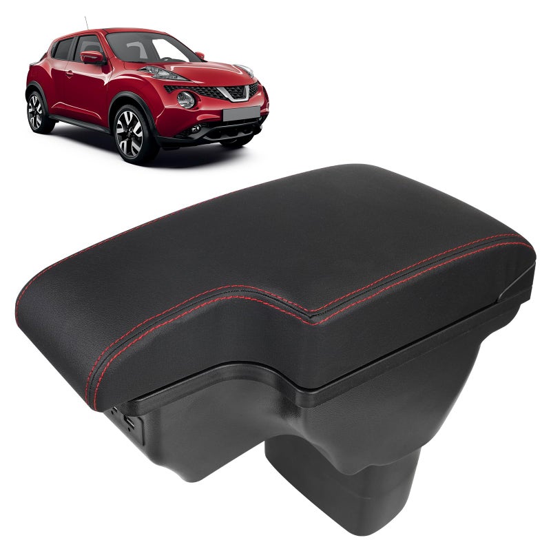 Donpida Consoles Armrest compatible with Nissan Juke 20102017 Center Console Box Armrest Box USB Charge Black with Red Stitching