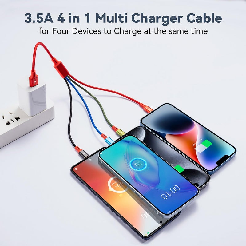 Minlu Short Multi Charging Cable, 1Ft/2Pack Multi Charging Cord, 4 in 1 Multiple USB Charger Cable,Fast Charging with IP/Type C/Micro USB Ports for Cell Phones/iPhone Series/Tablets/Galaxy/PS and More - Image 3