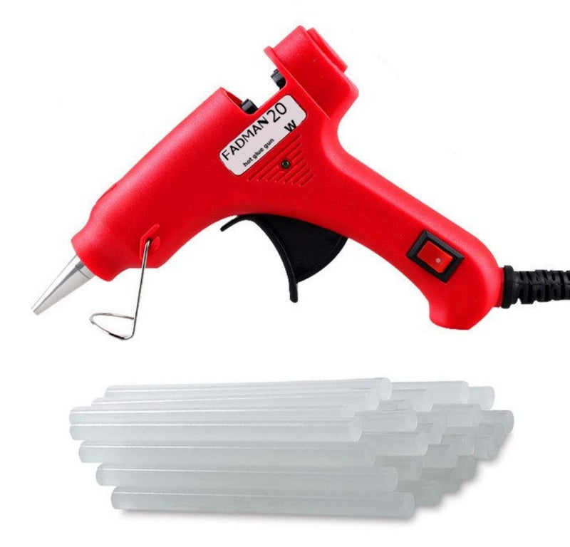 FADMAN NEW RED MINI 20W | 20 WATT HOT MELT GLUE GUN | ON OFF SWITCH & INDICATOR | WITH 15 ADHESIVE TRANSPARENT HOT GLUE STICKS | - Image 1