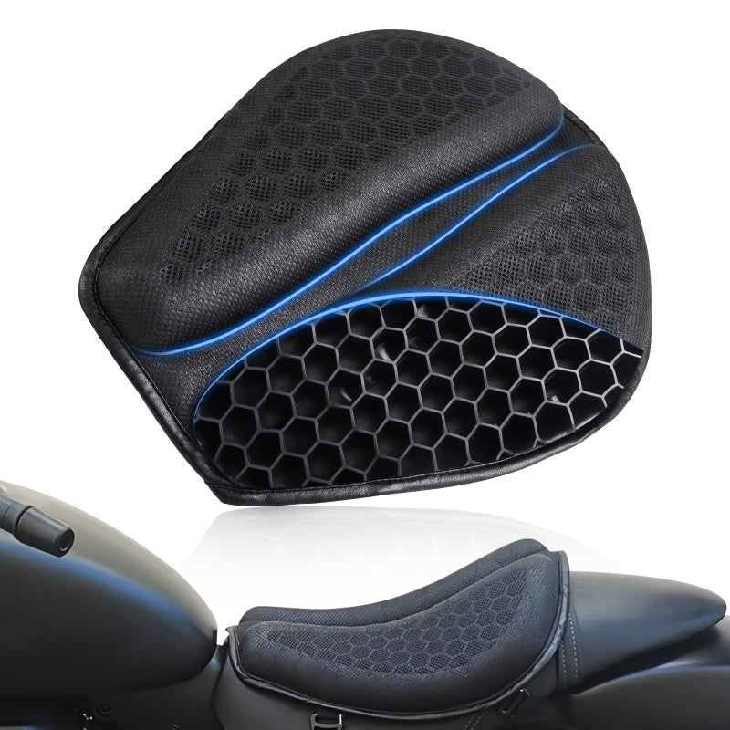SKYJDM Foldable Motorcycle Gel Seat Cushion Large 3DHoneycomb Structure Shock Absorption  Breathable Motorcycle Gel Seat Pad for Long Rides L