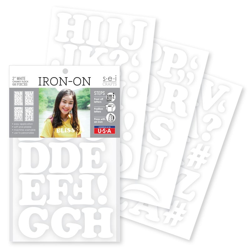 حروف تي شيرت حديدية SEI 2 بوصة حروف سميكة نقل حراري أبيض