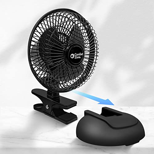 Comfort Zone Personal Clip or Desk Fan with Removable Base, Portable, Mini Bedroom Fan, 6 inch, 2 Speed, Strong Clamp, Firm Grip, Airflow 6.53 ft/sec, Ideal for Home, Bedroom, Dorm & Office, CZ6XMBK - Image 2