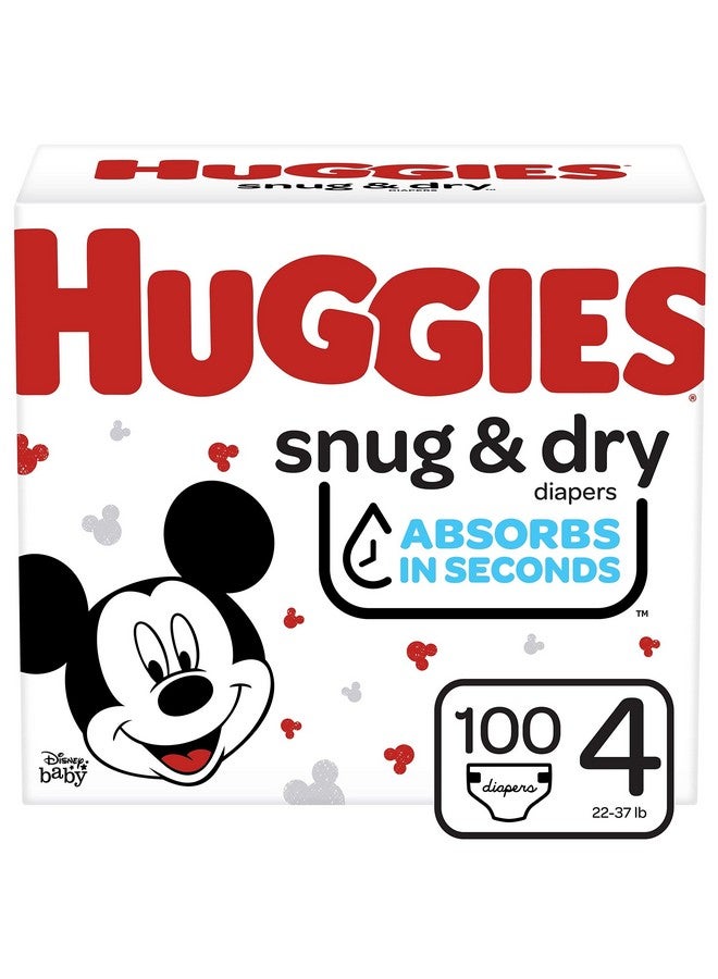 Huggies Snug & Dry Baby Diapers, Size 4, 100 Count, 22-37 lb (10-17 kg), Up to 12 Hrs Protection, Disney Mickey Mouse Designs