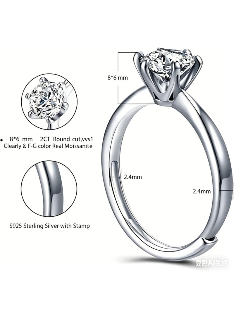 Field 2 Carat Moissanite Women's Ring , wedding ring,engagement ring, S925 Rhodium Plated ,Adjustable Size , Luxury Gift Box , D Color VVS1 Clarity - Image 3