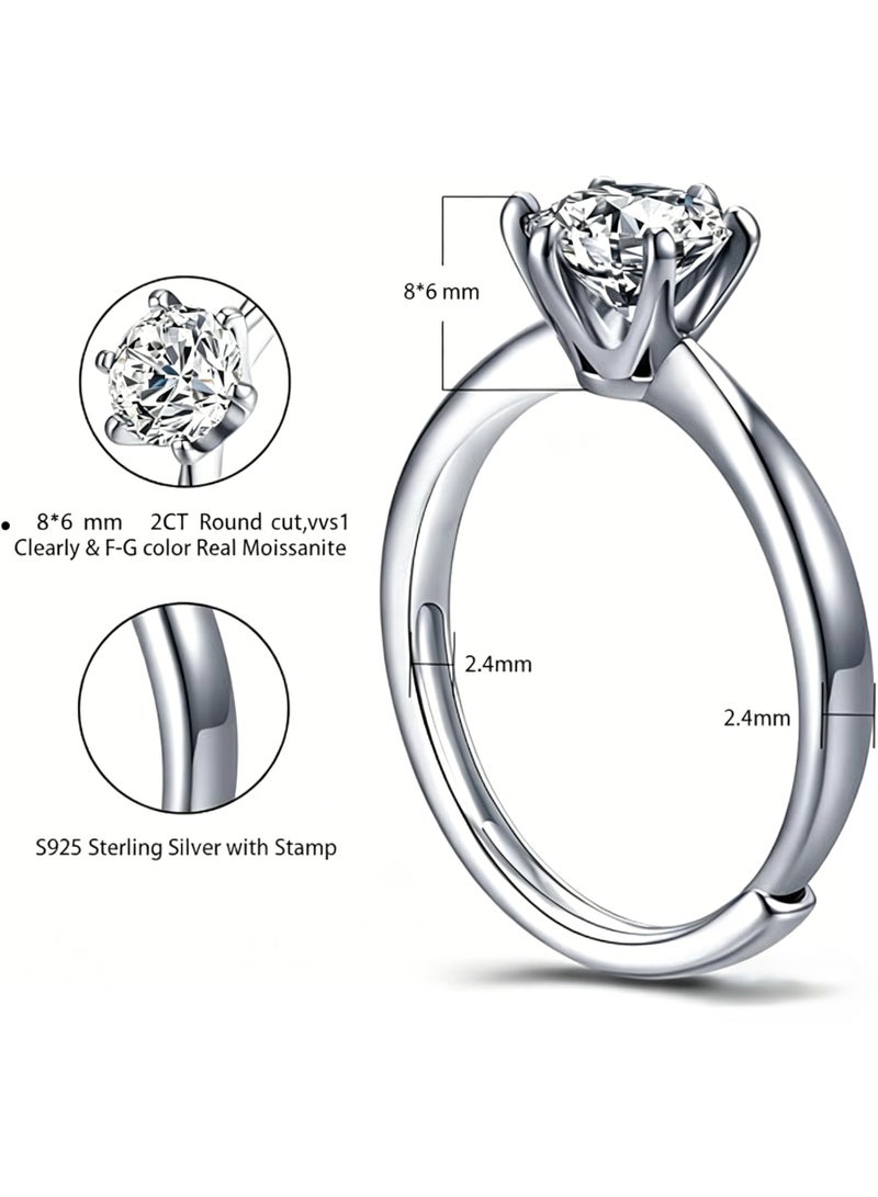 Field 2 Carat Moissanite Women's Ring , wedding ring,engagement ring, S925 Rhodium Plated ,Adjustable Size , Luxury Gift Box , D Color VVS1 Clarity - Image 3