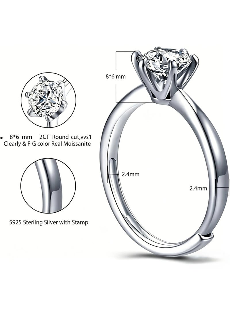 Field 2 Carat Moissanite ring Women's Ring , wedding ring,engagement ring, S925 Rhodium Plated ,Adjustable Size , Luxury Gift Box , D Color VVS1 Clarity - Image 3