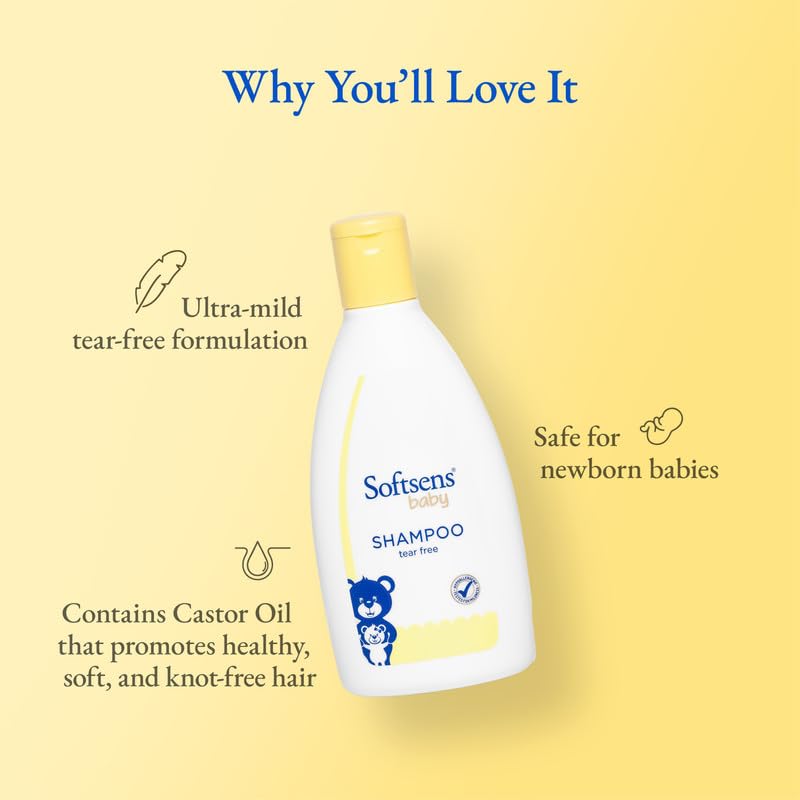 Softsens Baby Tear-Free Shampoo 200ml (Pack of 2 x 200ml) | Enriched with Castor Oil | Ultra-Mild,Dermatologically, Hypoallergenic, Paraben & Sulfate-Free Formula for Babies - Image 3