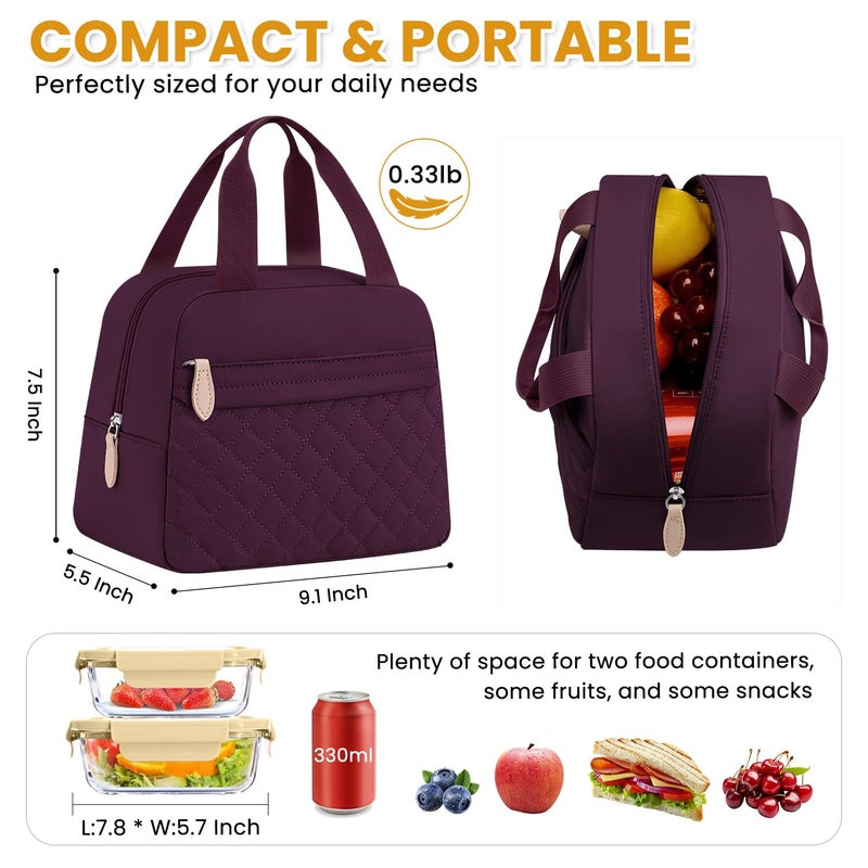 ELONGRIVER Insulated Lunch Bag for Women, Portable Lightweight Lunch Box for Adults, Reusable Small Lunch Tote Cooler Bags with Front Zipper Pocket for Work School Picnic(Wine Red) - Image 2