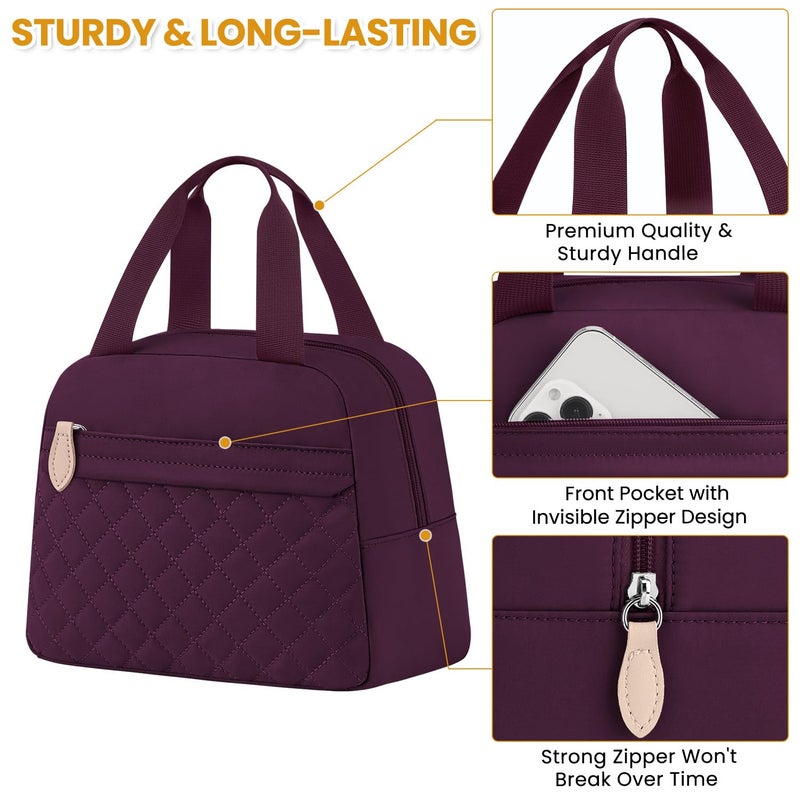 ELONGRIVER Insulated Lunch Bag for Women, Portable Lightweight Lunch Box for Adults, Reusable Small Lunch Tote Cooler Bags with Front Zipper Pocket for Work School Picnic(Wine Red) - Image 4