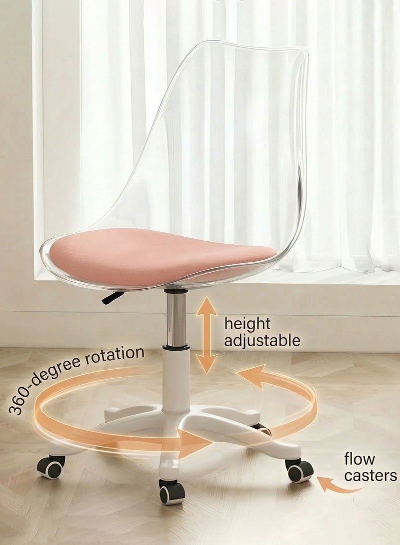 Taimi Ergonomic Adjustable Height Armless Office Chair, Computer Chair with Wheels and 360° Swivel with Transparent Acrylic Seat and Pink Padded Leather Cushion - Image 4