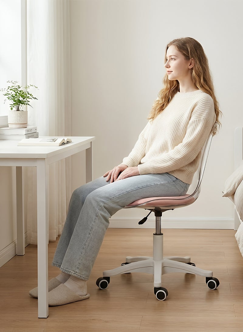 Taimi Ergonomic Adjustable Height Armless Office Chair, Computer Chair with Wheels and 360° Swivel with Transparent Acrylic Seat and Pink Padded Leather Cushion - Image 3