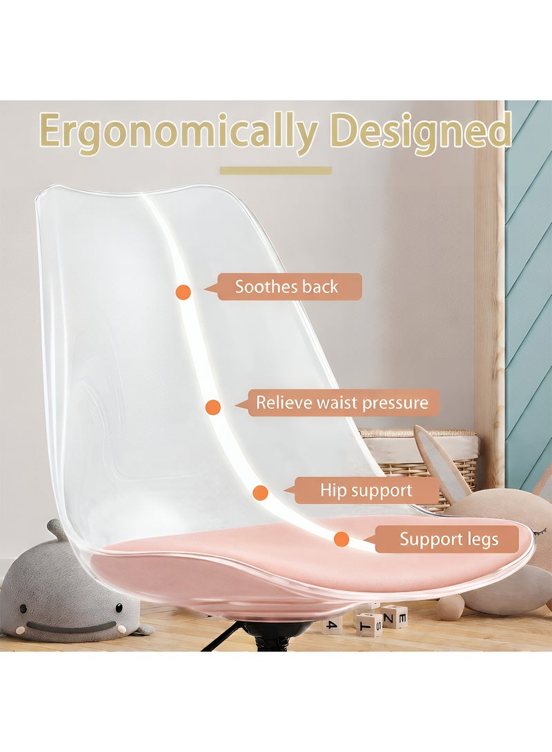 Taimi Ergonomic Adjustable Height Armless Office Chair, Computer Chair with Wheels and 360° Swivel with Transparent Acrylic Seat and Pink Padded Leather Cushion - Image 5