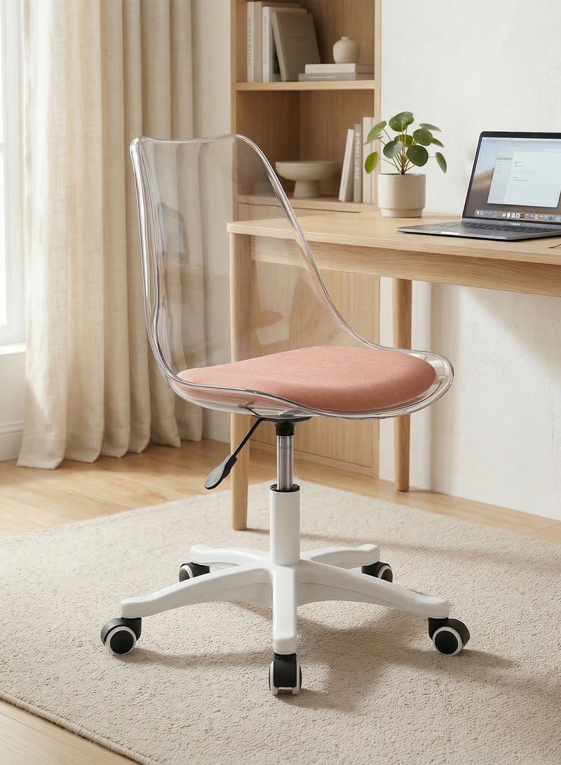 Taimi Ergonomic Adjustable Height Armless Office Chair, Computer Chair with Wheels and 360° Swivel with Transparent Acrylic Seat and Pink Padded Leather Cushion - Image 1