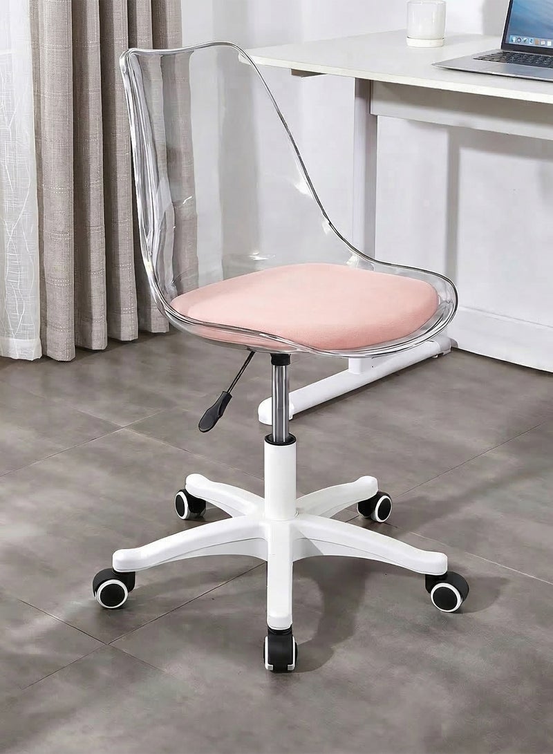 Taimi Ergonomic Adjustable Height Armless Office Chair, Computer Chair with Wheels and 360° Swivel with Transparent Acrylic Seat and Pink Padded Leather Cushion - Image 2
