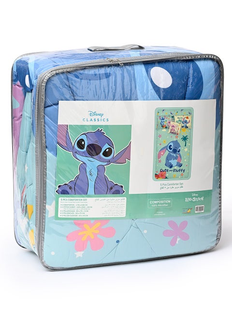 LILO & STITCH 5-in-1 Baby Comforter Set – Brushed Microfiber, Polyester Shell – Blue