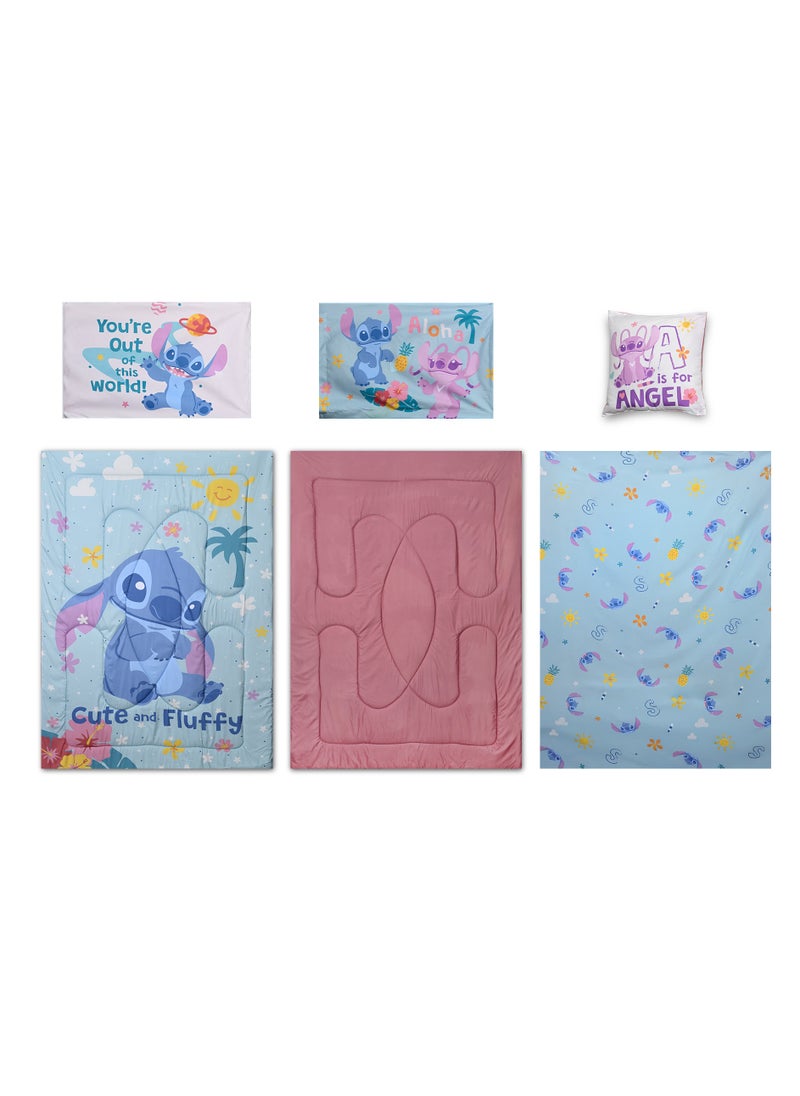 LILO & STITCH 5-in-1 Baby Comforter Set – Brushed Microfiber, Polyester Shell – Blue