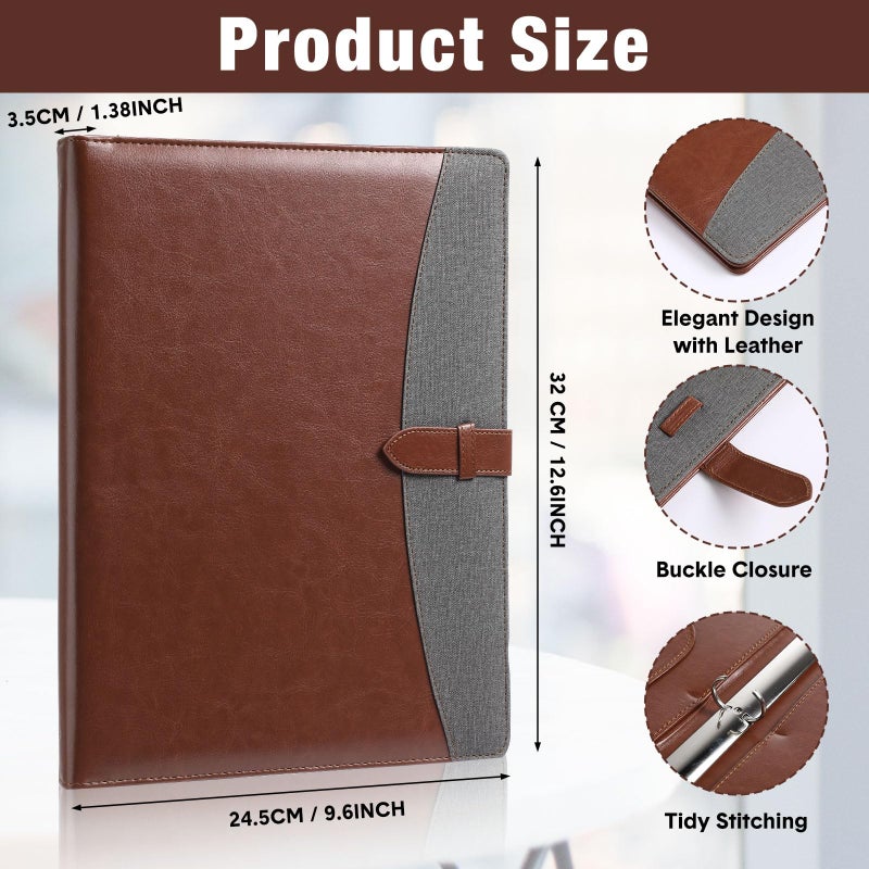 Eersida 2 Pcs Padfolio 3 Ring Leather Binder Business Portfolio Folder A4/ Letter Size for Organizer Documents Business Cards Conference Office Gifts Back to School for Men or Women (Black,Brown) - Image 2